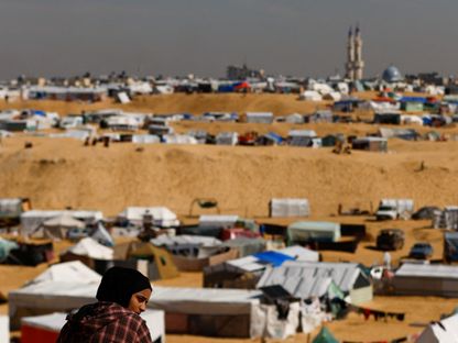 جانب من مخيمات النازحين الفلسطينيين في رفح جنوب قطاع غزة. 8 فبراير 2024 - REUTERS