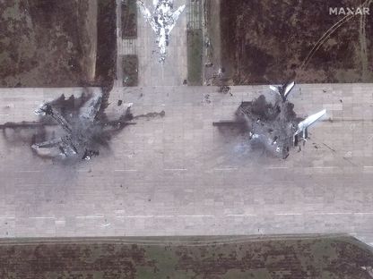 صورة تظهر آثار الهجوم الأوكراني بالمسيرات على قاعدة بيلايا الجوية الروسية في منطقة إيركوتسك. في 4 يونيو 2025 - MAXAR