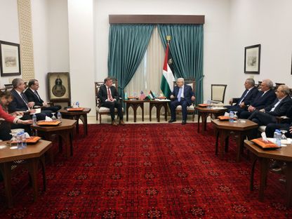 مستشار الأمن القومي الأميركي جيك سوليفان يلتقي في رام الله بالرئيس الفلسطيني محمود عباس. 15 ديسمبر 2023 - AFP