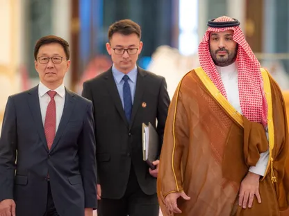 ولي العهد السعودي الأمير محمد بن سلمان الأربعاء يستقبل نائب الرئيس الصيني هان تشنج في قصر اليمامة، 29 أكتوبر 2025 - واس