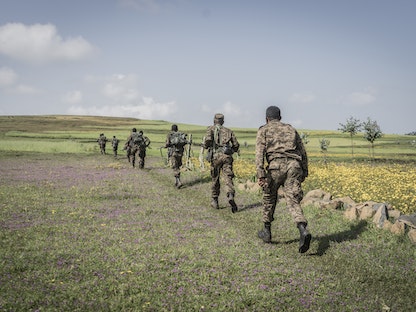جنود إثيوبيون خلال تدريب عسكري شمال شرقي مدينة غوندر - 15 سبتمبر 2021 - AFP