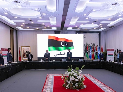 ممثلو الفرقاء الليبيين في مشاورات حول قوانين الانتخابات في العاصمة المغربية الرباط، 30 سبتمبر 2021 - AFP