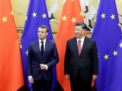 الرئيس الصيني شي جين بينج يستقبل نظيره الفرنسي إيمانويل ماكرون في بكين. 6 نوفمبر 2019 - REUTERS