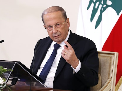 الرئيس اللبناني ميشال عون في قصر بعبدا الرئاسي - 21 أكتوبر 2020 - via REUTERS