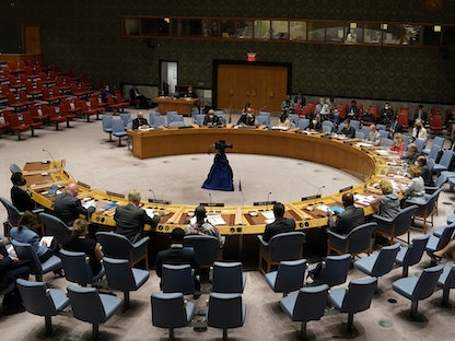 اجتماع لمندوبي الدول الأعضاء في مجلس الأمن الدولي، 16 أغسطس 2021 - AFP