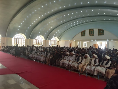 صورة من اجتماع مجلس شوری حركة طالبان في قندهار نشرت في 10 أغسطس 2021 - twitter@alemara_ar