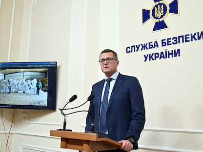 إيفان باكانوف عندما كان نائباً لرئيس جهاز الأمن الأوكراني بالإنابة خلال مؤتمر صحافي في كييف-  16 يوليو 2019 - AFP