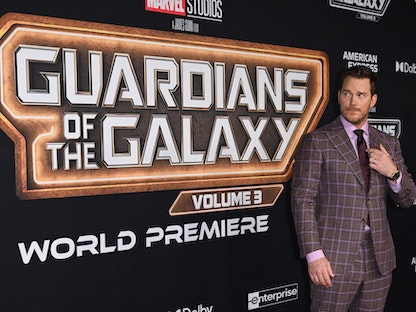 الممثل الأميركي كريس برات في العرض العالمي الأول لفيلم "Guardians of the Galaxy Vol. 3" في مسرح El Capitan في هوليوود، كاليفورنيا، الولايات المتحدة، 27 أبريل 2023. - AFP