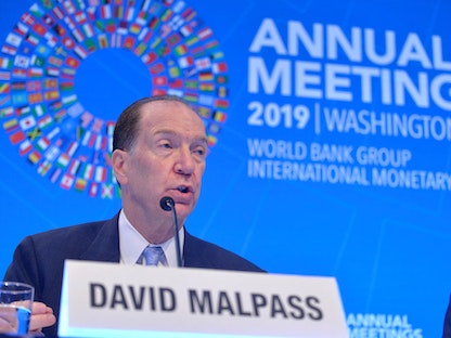 ديفيد مالباس في اجتماعات الخريف السنوية لعام 2019 لصندوق النقد الدولي والبنك الدولي لوزراء المالية ومحافظي البنوك في واشنطن، الولايات المتحدة - 17 أكتوبر 2019 - REUTERS