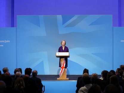 ليز ترَس تلقي كلمة عقب إعلان فوزها برئاستي حزب المحافظين والوزراء في بريطانيا لندن - 5 سبتمبر 2022 - REUTERS
