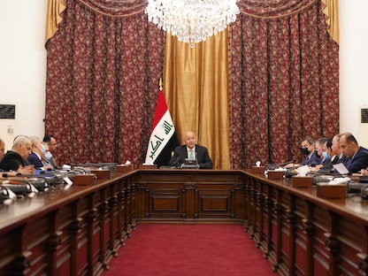 الرئيس العراقي برهم صالح خلال اجتماع في بغداد بشأن الانتخابات التشريعية المقبلة - 8 يونيو 2021 - Twitter/@IraqiPresidency
