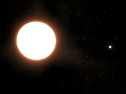 كوكب LTT9779b الذي يدور حول نجمه المضيف في صورة غير مؤرخة من وكالة الفضاء الأوروبية. - via REUTERS