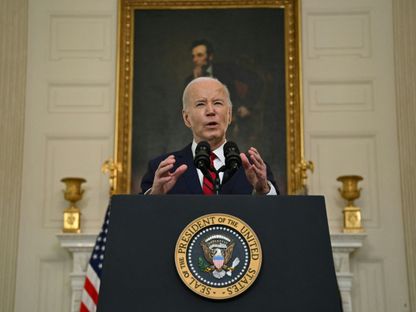 الرئيس الأميركي جو بايدن في كلمة له بعد التوقيع على تشريع يسمح بإرسال مساعدات عسكرية إلى أوكرانيا. 24 أبريل 2024 - AFP