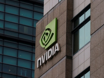 شعار شركة Nvidia في مقرها الرئيسي في تايوان. 31 مايو 2023 - REUTERS