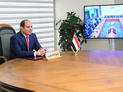 الرئيس المصري عبد الفتاح السيسي خلال كلمته أمام الاجتماع الاستثنائي لرؤساء أجهزة المنتدى العربي الاستخباراتي، 09 نوفمبر 2021 - Facebook.com/Egy.Pres.Spokesman