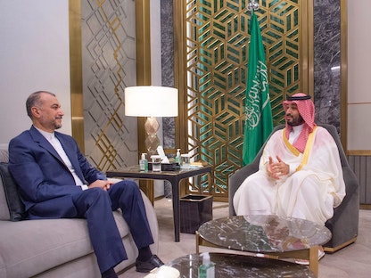 ولي العهد السعودي الأمير محمد بن سلمان يستقبل وزير الخارجية الإيراني حسين أمير عبد اللهيان في جدة، السعودية. 18 أغسطس 2023 - (واس)