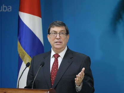 وزير الخارجية الكوبي برونو رودريغيز يتحدث خلال مؤتمر صحافي في هافانا - 22 أكتوبر 2020 - REUTERS