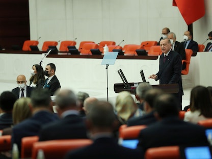 الرئيس التركي طيب رجب أردوغان يتحدث إلى نواب البرلمان - أنقرة - 1 أكتوبر 2021 - via REUTERS