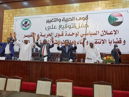 جانب من حفل توقيع الإعلان السياسي لوحدة قوى الحرية والتغيير بحضور رئيس الوزراء عبد الله حمدوك في الخرطوم- 11 سبتمبر 2021 - وكالة السودان للأنباء "سونا"