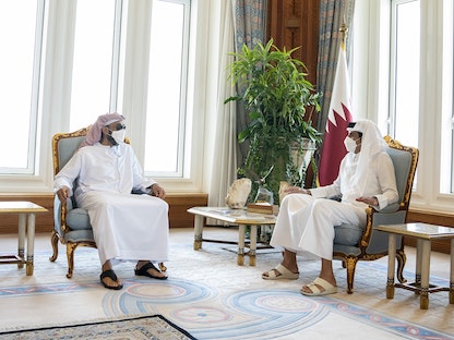 أمير قطر الشيخ حمد بن تميم يستقبل وفداً إماراتياً برئاسة مستشار الأمن الوطني الشيخ طحنون بن زايد 26 أغسطس 2021 - وكالة أنباء الإمارات "وام"