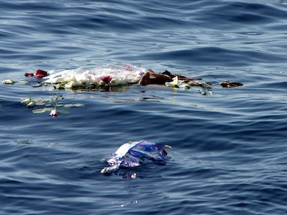 زهور ألقاها في البحر الأحمر بعض من أقارب الضحايا الفرنسيين والمصريين في حادث تحطم طائرة ركاب مصرية في البحر الأحمر. 8 يناير 2004 - EPA