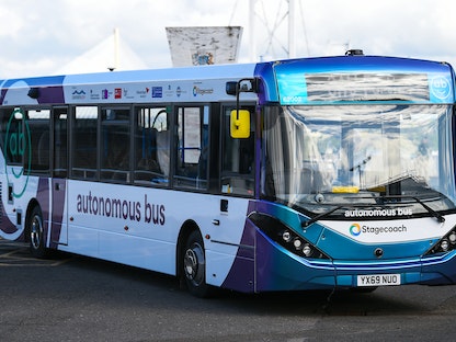 حافلة سيتم استخدامها لخدمة الحافلات المستقلة في اسكتلندا. 11 مايو 2023 - AFP