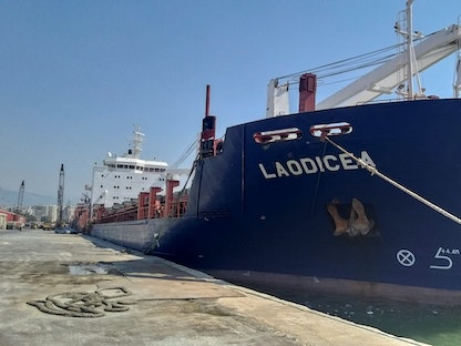 A view shows the ship "Laodicea" docked at port of Tripoli in northern Lebanon - REUTERS