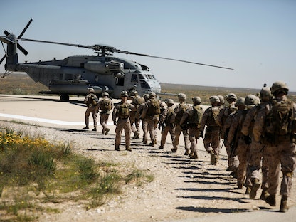 قوات من البحرية الأميركية يشاركون في تدريب عسكري مع إسرائيل بمنطقة تسئيليم . 12 مارس 2018 - REUTERS