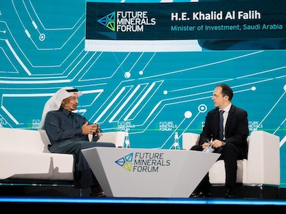 وزير الاستثمار السعودي خالد الفالح في مؤتمر "المعادن الدولي" المقام في الرياض - 12 يناير 2022 - واس