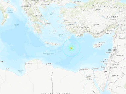صورة لمركز الزلزال الذي وقع أمام سواحل جزيرة كاراباثوس اليونانية - 19 أكتوبر 2021 - earthquake.usgs.gov