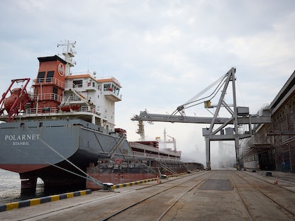 سفينة الشحن التركية "بولارنت" راسية في ميناء تشيرنومورسك على البحر الأسود - 29 يوليو 2022 - AFP