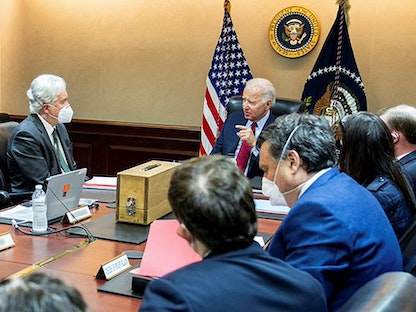 الرئيس الأميركي جو بايدن خلال اجتماع بفريق الأمن القومي في البيت الأبيض- 1 يوليو 2022 تم الحصول عليها في 2 أغسطس 2022 - REUTERS