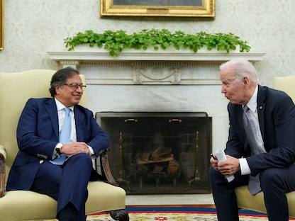  الرئيس الأميركي جو بايدن يستقبل نظيره الكولومبي جوستافو بيترو في البيت الأبيض، واشنطن. 20 أبريل 2023 - REUTERS