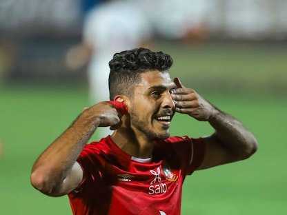 لاعب نادي الأهلي محمد شريف يحتفل بعد تسجيله هدفاً في شباك الزمالك - TWITTER@@AlAhly