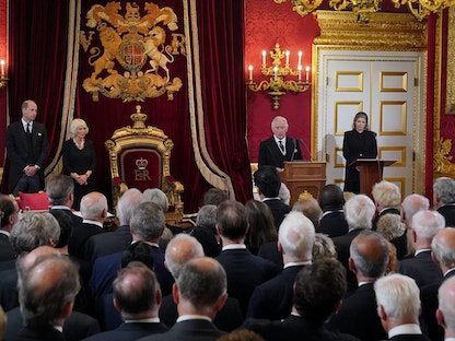تشارلز الثالث يلقي كلمة خلال مراسم تنصيبه ملكاً لبريطانيا. 10 سبتمبر 2022 - REUTERS