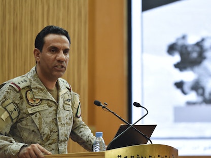 المتحدث الرسمي باسم تحالف دعم الشرعية في اليمن العميد الركن تركي المالكي - 30 سبتمبر 2019 - AFP