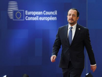 الرئيس القبرصي نيكوس خريستودوليديس يتوجه إلى قمة الاتحاد الأوروبي في بروكسل، بلجيكا، 20 مارس 2025. - REUTERS