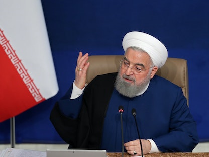 الرئيس الإيراني حسن روحاني خلال الاجتماع الأسبوعي للحكومة - 11 نوفمبر 2020 - AFP