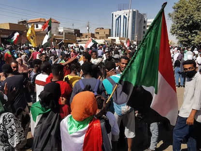 احتجاجات في العاصمة السودانية الخرطوم للمطالبة بتسليم السلطة للمدنيين - 6 يناير 2022 - AFP