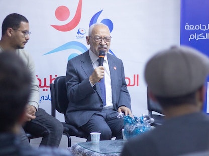 راشد الغنوشي رئيس حركة "النهضة" التونسية خلال اجتماع للحزب في تونس العاصمة. 22 ديسمبر 2022 - facebook.com/@rached.ghannoushi