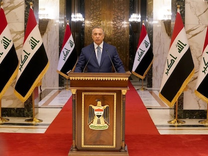 رئيس الوزراء العراقي مصطفى الكاظمي خلال مؤتمر صحافي - وكالة الأنباء العراقية