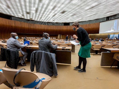 جانب من جلسة مجلس حقوق الإنسان للتصويت على آلية للتحقيق بالانتهاكات في إثيوبيا. - AFP