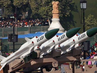 صواريخ "أكاش" الهندية خلال استعراض عسكري في العاصمة الهندية نيودلهي 23 يناير 2021 - REUTERS