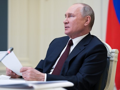 الرئيس الروسي فلاديمير بوتين خلال قمة القادة للمناخ. 22/4/2021 - REUTERS
