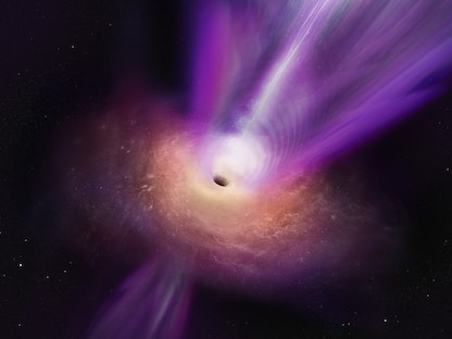 رسم توضيحي يظهر تدفقات الثقب الأسود في مجرة "إم 87". - S. Dagnello (NRAO/AUI/NSF)