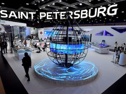 جانب من منتدى سان بطرسبرج الاقتصادي الدولي في روسيا- 15 يونيو 2022. - AFP