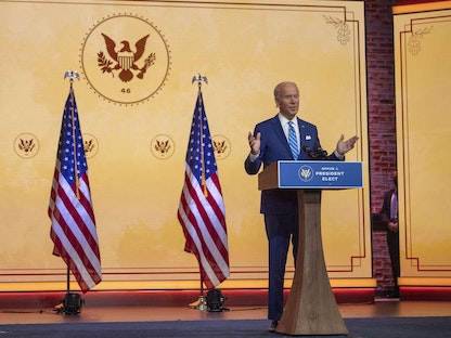 الرئيس الأميركي المنتخب جو بايدن في كلمة بمناسبة عيد الشكر - AFP