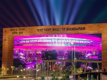 مدخل مركز "بهارات ماندابام" للمؤتمرات حيث سيتم عقد قمة مجموعة العشرين. نيودلهي. الهند. 5 سبتمبر 2023 - REUTERS