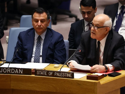 مندوبا فلسطين والأردن في مجلس الأمن الدولي. نيويورك. 05 يناير 2022 - REUTERS