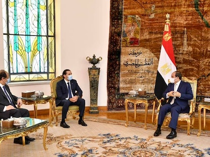 الرئيس المصري عبد الفتاح السيسي خلال استقباله رئيس الوزراء اللبناني المكلف سعد الحريري في القاهرة - 14 يوليو 2021. - facebook.com/Egy.Pres.Spokesman